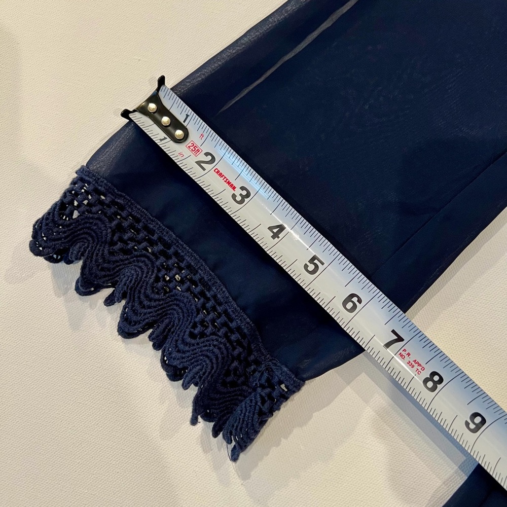 City Studio Crochet Blouson Waist Split Sleeve Navy Dress Sheer Small Delicate - Picture 9 of 15